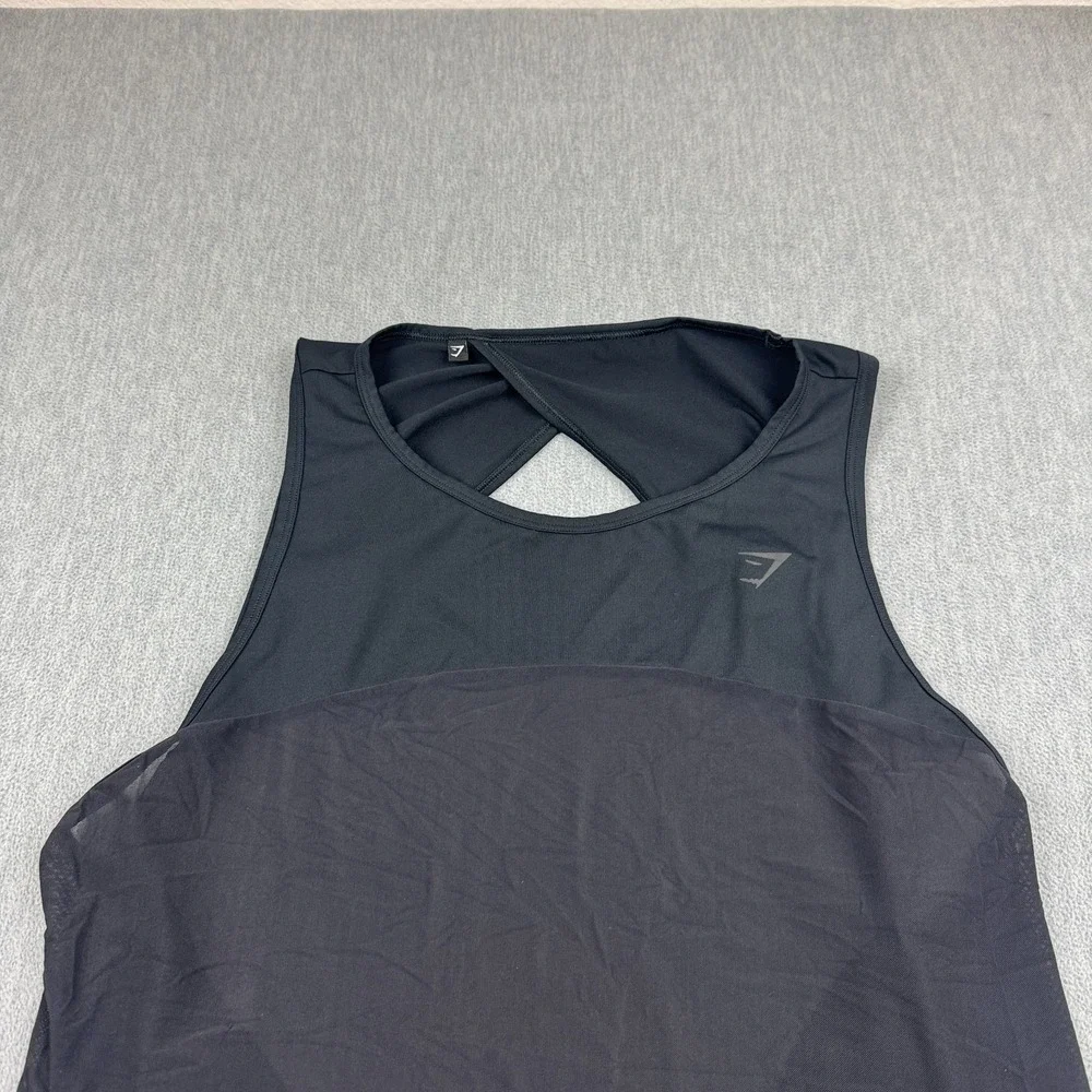 Gymshark Tank Top Women XL Black Mesh Open Back Gym Workout Active Running - Picture 2 of 9